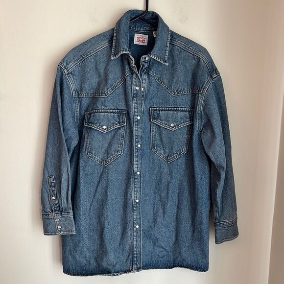 Levi's Men Unisex Classic Blue Button-Up Shirt western denim shirt jacket medium - Picture 1 of 11